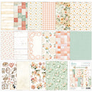 Collection of patterned paper sheets with floral and checkered designs on a white background.