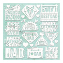 Collection of Father's Day-themed cutouts with text and graphics on a light blue background