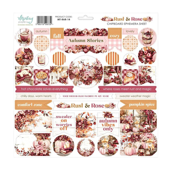 Mintay Chipboard Ephemera Set - Rust & Rose
