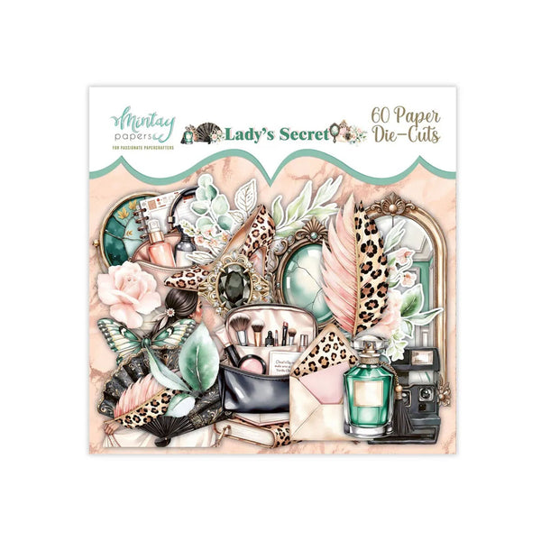 Packaging of Mintay Lady's Secret paper die-cuts with decorative elements on a white background.