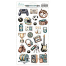 Collection of themed paper stickers for a man cave on a white background