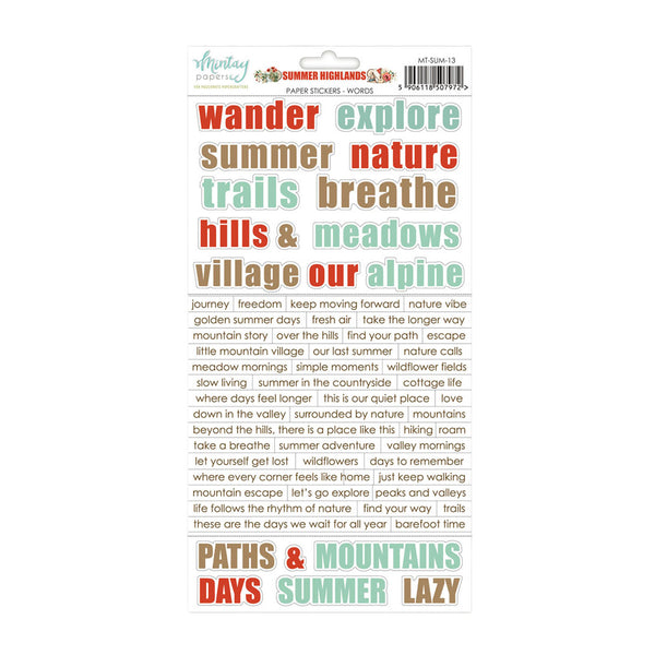 Packaging of summer-themed stickers with text on a white background