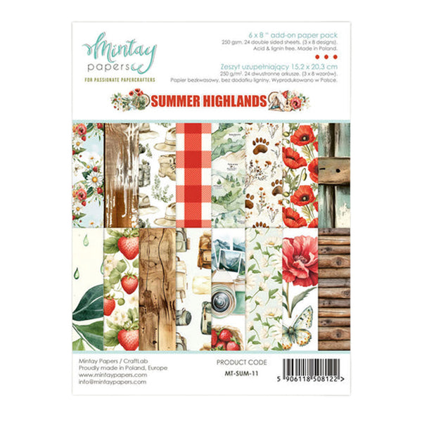 Pack of paper sheets with various designs on a white background, featuring the brand 'Mintay Papers'.