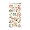 Sheet of decorative stickers with vintage-themed designs on a white background