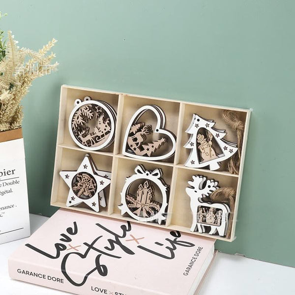 Poppy Crafts Wooden Ornaments Set - Christmas Collection - White Festive Frames*