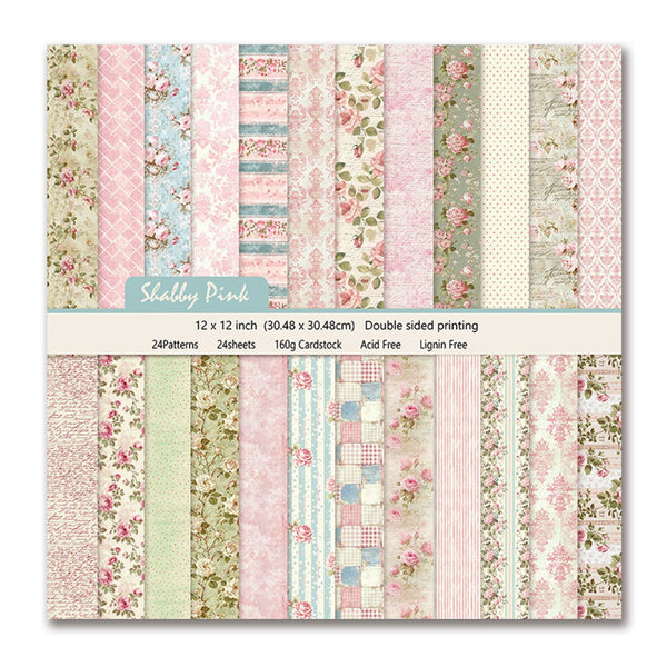 Poppy Crafts 12"x12" Paper Pack #110 - Shabby Pink