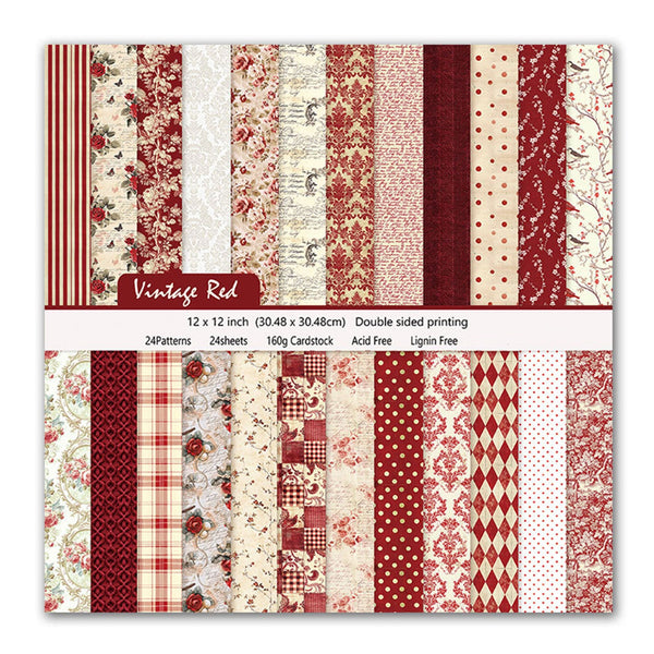 Poppy Crafts 12"x12" Paper Pack #112 - Vintage Red