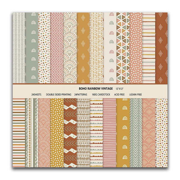 Poppy Crafts 12"x12" Paper Pack #83 - Boho Rainbow Vintage