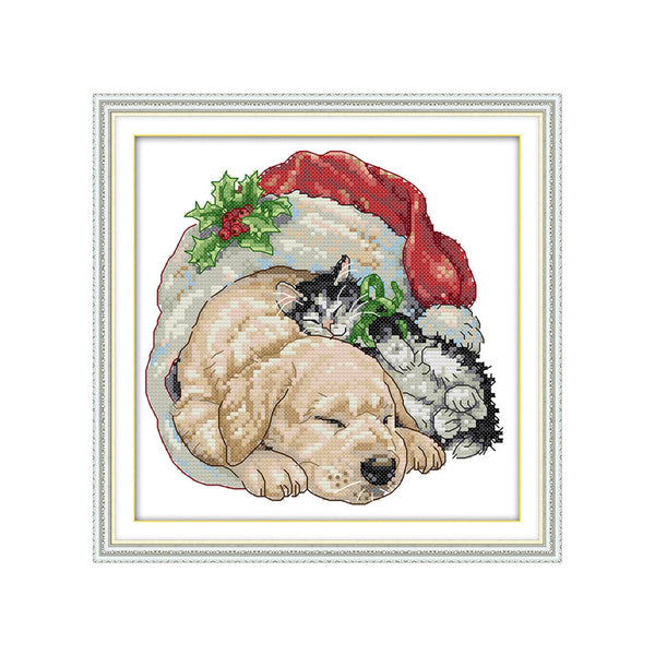 Poppy Crafts Christmas Cross-Stitch Kit #150 - Christmas Cat & Dog