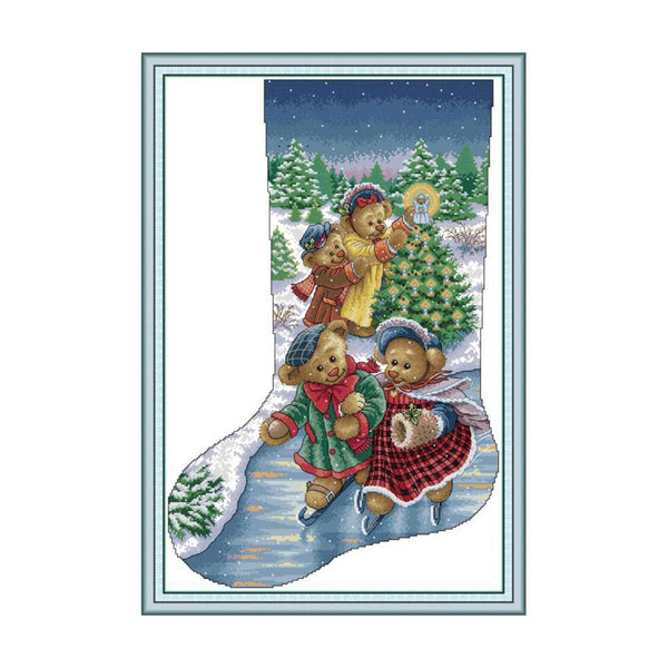 Poppy Crafts Christmas Cross-Stitch Kit #155 - Bears Christmas Stocking