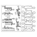 Set of Christmas-themed stencils with decorative text and shapes on a white background