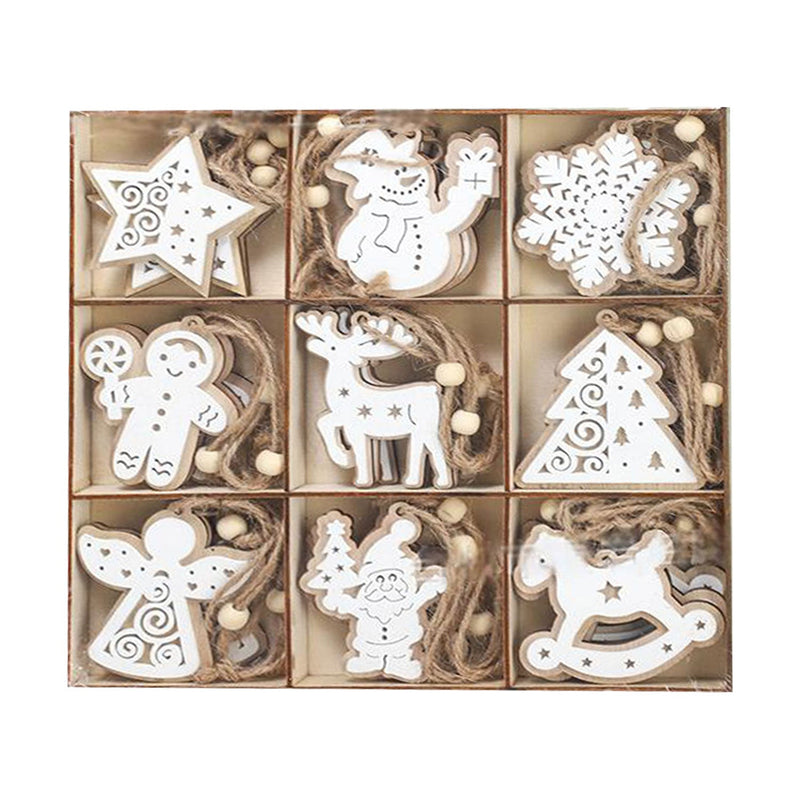 Poppy Crafts Wooden Ornaments Set - Christmas Collection - White Christmas