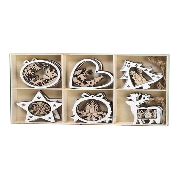 Poppy Crafts Wooden Ornaments Set - Christmas Collection - White Festive Frames