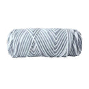 Roll of light blue and white striped fabric on a white background
