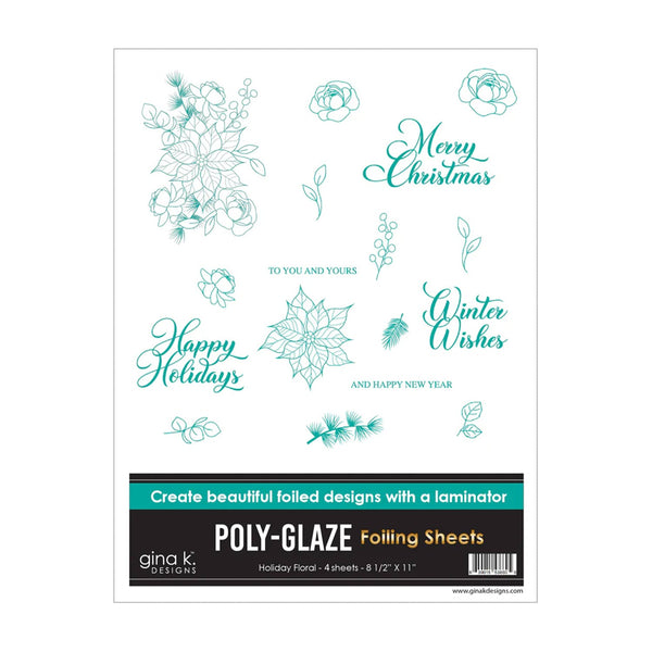 Gina K Designs Poly-Glaze Foiling Sheets 4/Pkg - Holiday Floral