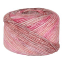 Ball of pink and gray yarn on a white background
