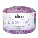 Ball of yarn with Panda brand label on a white background