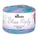 Ball of yarn with a Panda brand label on a white background