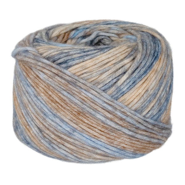 Multicolored yarn ball on a white background