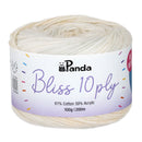 Ball of yarn with Panda brand label on a white background