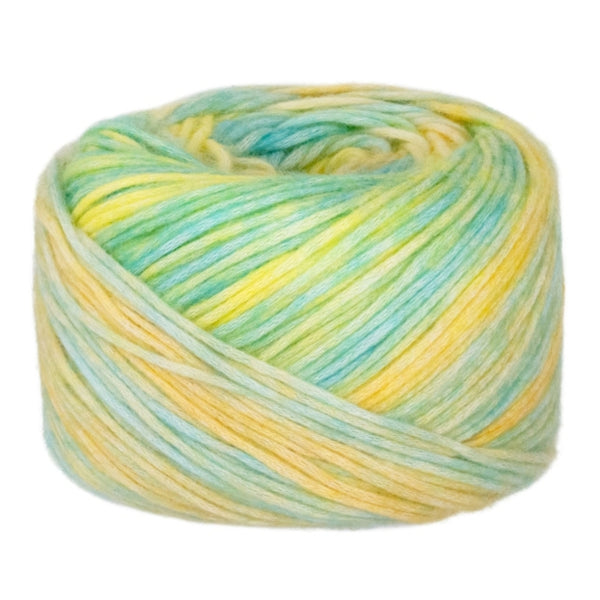 Multicolored yarn ball on a white background