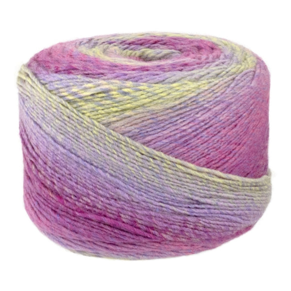 Multicolored skein of yarn on a white background