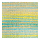 Striped rug with blue and yellow horizontal stripes on a white background