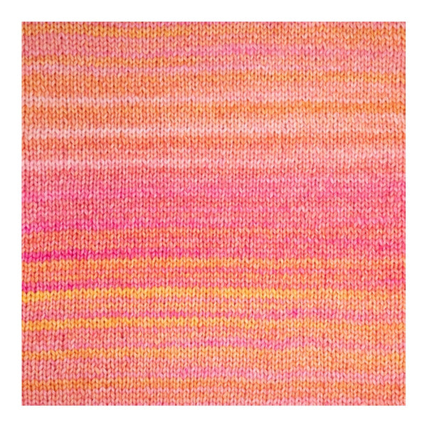 Striped fabric swatch with pink and orange horizontal stripes on a white background