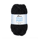 Black yarn ball with a label on a white background