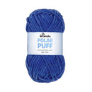 Blue yarn ball with Panda brand label on a white background