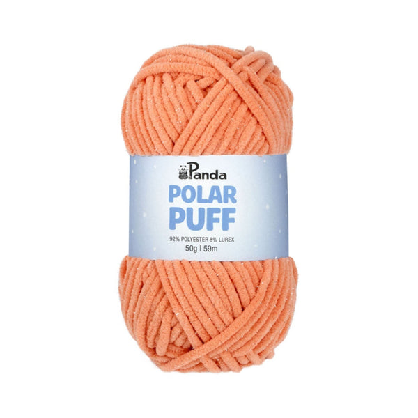 Ball of yarn with 'Polar Puff' label on a white background