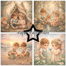 Collage of four illustrations featuring children in various natural settings with 'Paper Favourites' branding.