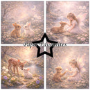 Collage of four illustrations featuring fairies and animals in a fantasy setting with 'Paper Favourites' branding.
