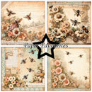 Collage of decorative paper designs with flowers and bees, featuring the brand 'Paper Favourites'.