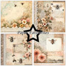 Collage of vintage-style paper designs with flowers and bees, featuring 'Paper Favourites' branding.