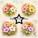 Set of four floral arrangements with colorful flowers and 'Paper Favourites' branding.