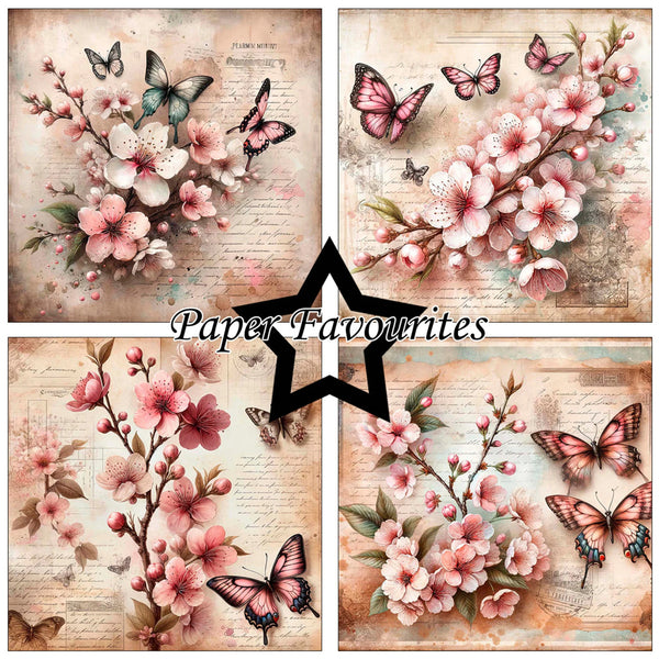 Four floral and butterfly designs with 'Paper Favourites' branding.