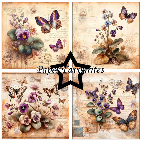 Decorative paper with butterflies and flowers, branded 'Paper Favourites'.