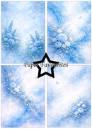 Four blue and white abstract designs with a star-shaped logo and 'Paper Favourites' text.