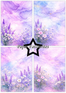 Collage of floral designs with 'Paper Favourites' branding on a watercolor background.