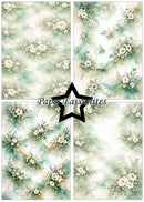 Floral pattern with 'Paper Favourites' branding on a light green and white background