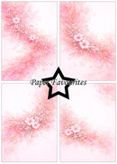 Four pink watercolor backgrounds with floral elements and 'Paper Favourites' branding.