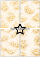 Decorative paper with floral and birdcage patterns and 'Paper Favourites' branding.