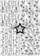 Black and white floral patterns with 'Paper Favourites' branding.