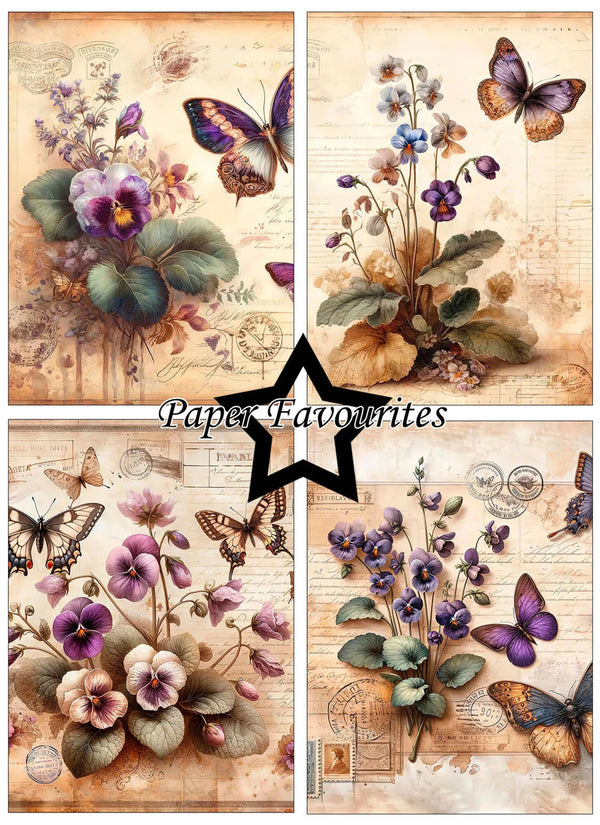Collage of floral and butterfly designs with 'Paper Favourites' branding.