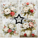 Three decorative floral arrangements with a 'Paper Favourites' logo in the center.