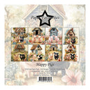 Packaging of 'Happy Pigs' paper pack with illustrations of pigs and houses on a decorative background.