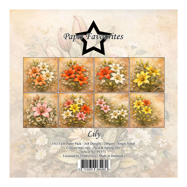 Packaging of 'Lily' paper pack by Paper Favourites with floral designs.
