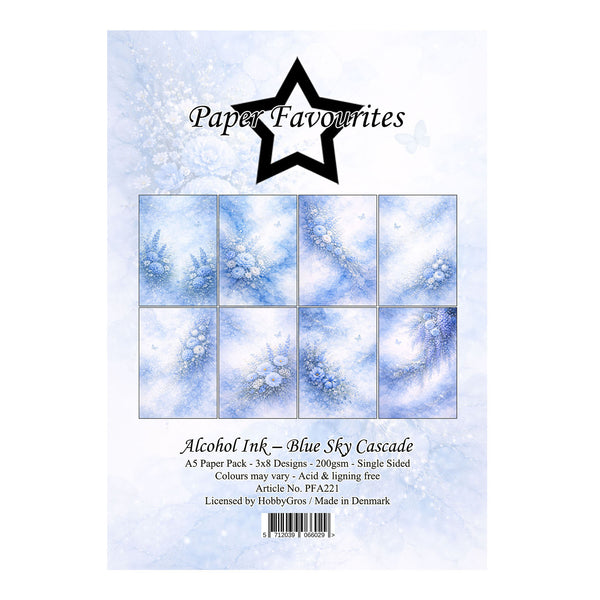 Packaging of Paper Favourites alcohol ink paper with blue sky design