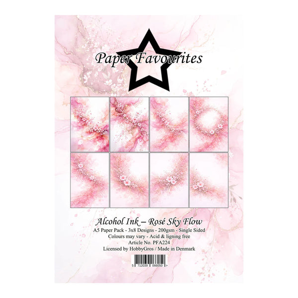 Packaging of Paper Favourites alcohol ink paper with pink and white design